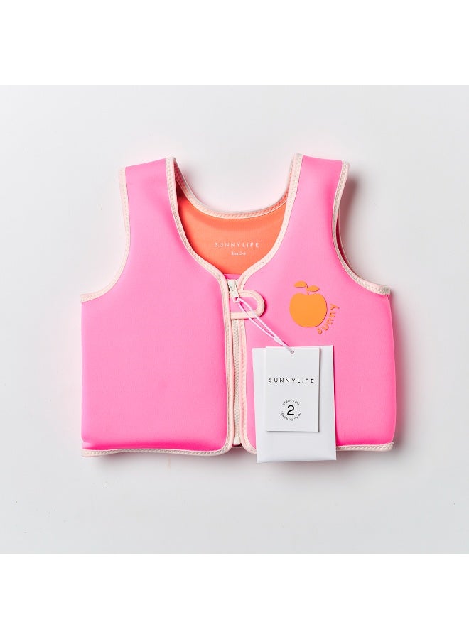 SUNNY LIFE Kids Float Vest Swim Jacket for Ages 3-6 Years, Neoprene Adjustable Swimming Aid Vest, Neon Pink Peach Design - Image 1